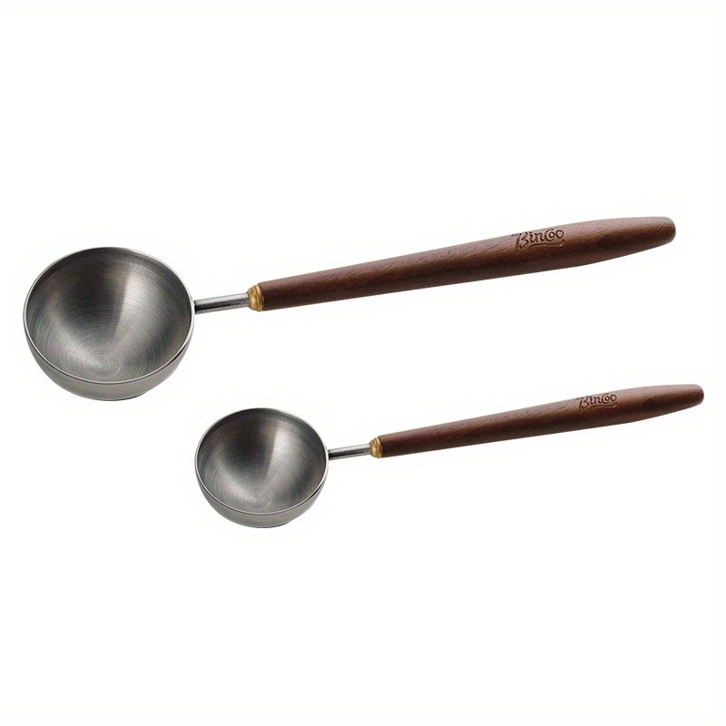 Bincoo Walnut Wooden Handle Coffee Scoop  Long Stainless Steel Measuring Spoon for Ground & Whole Bean Coffee