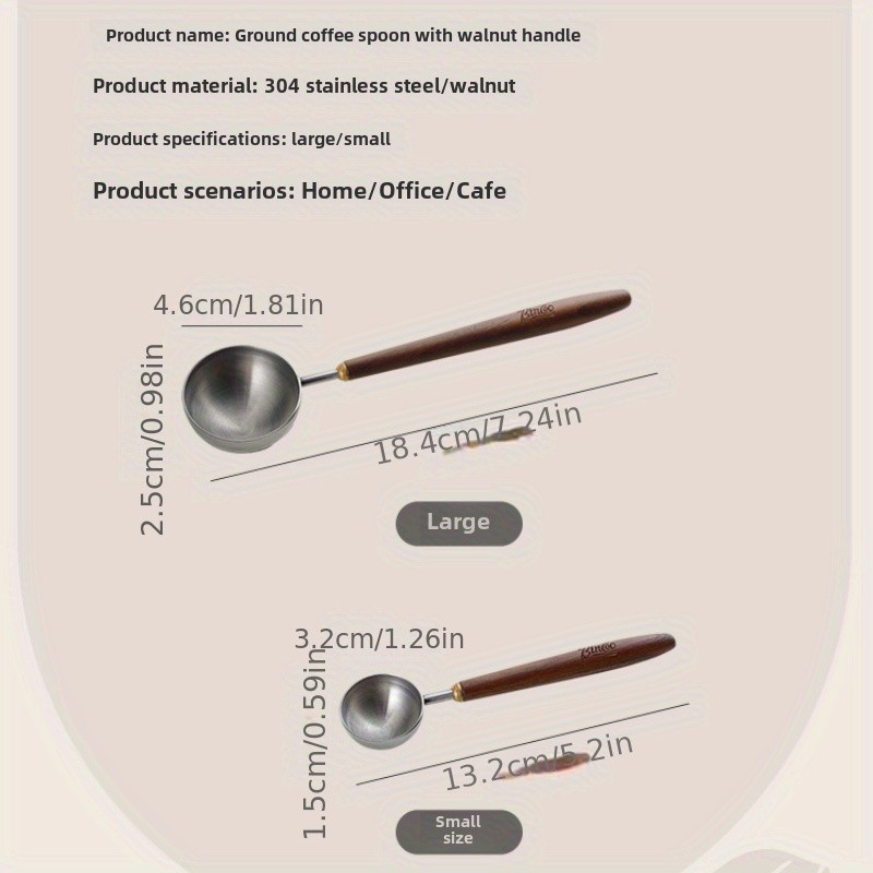 Bincoo Walnut Wooden Handle Coffee Scoop Long Stainless Steel Measuring Spoon for Ground & Whole Bean Coffee
