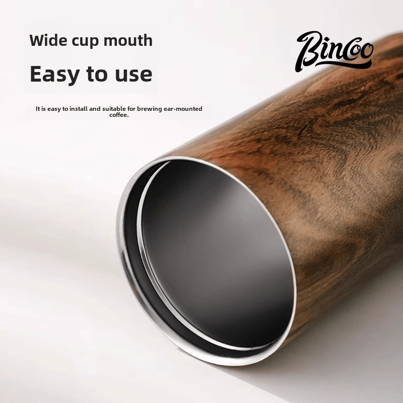 Bincoo Vintage Wood-Grain Insulated Coffee Cup Stainless Steel Thermal Mug for Stylish On-the-Go Sipping