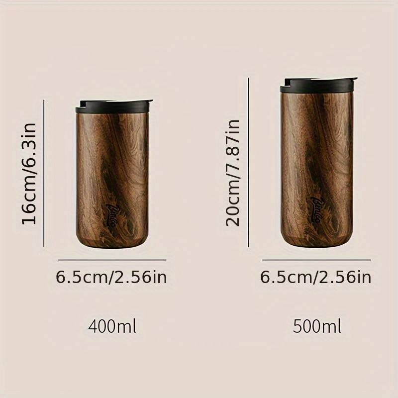 Bincoo Vintage Wood-Grain Insulated Coffee Cup  Stainless Steel Thermal Mug for Stylish On-the-Go Sipping