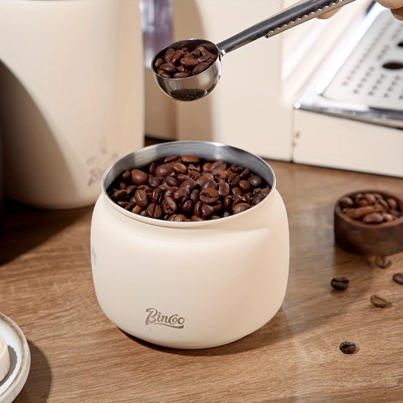Bincoo Vacuum Sealed Coffee Storage Canister 304 Stainless Steel Airtight Jar with One-Touch Vacuum Lid & Freshness Window