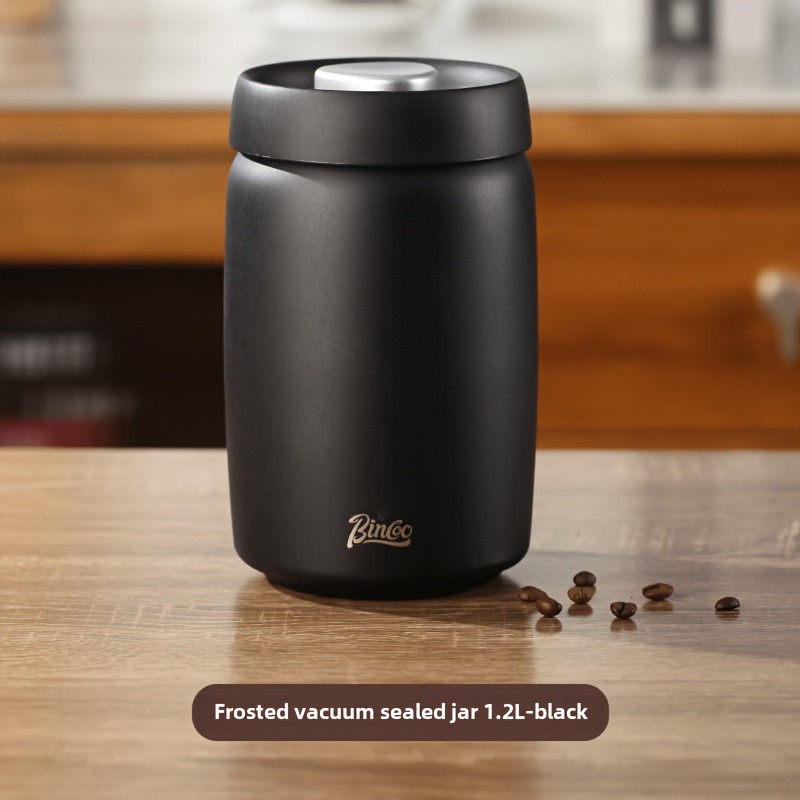 Bincoo Vacuum Sealed Coffee Storage Canister 304 Stainless Steel Airtight Jar with One-Touch Vacuum Lid & Freshness Window