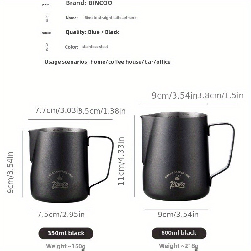 Bincoo Stainless Steel Coffee Frothing Pitcher Professional Pointed Steam Jug for Milk Frothing, Pouring & Latte Art