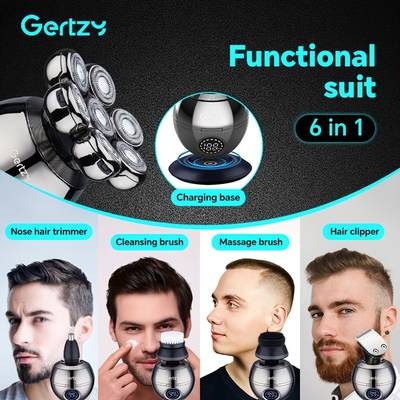 GERTZY 5-in-1 Grooming Kit for Bald Men Electric Head Shaver with Rotary Blades & Accessories