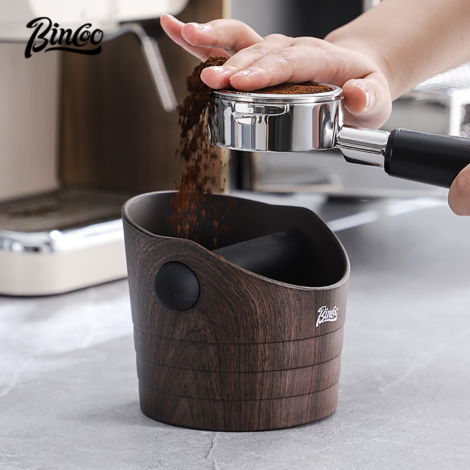 Bincoo Wood Grain Coffee Sludge Bucket Italian-Style ABS Knock Powder Container for Clean, Easy Waste Storage