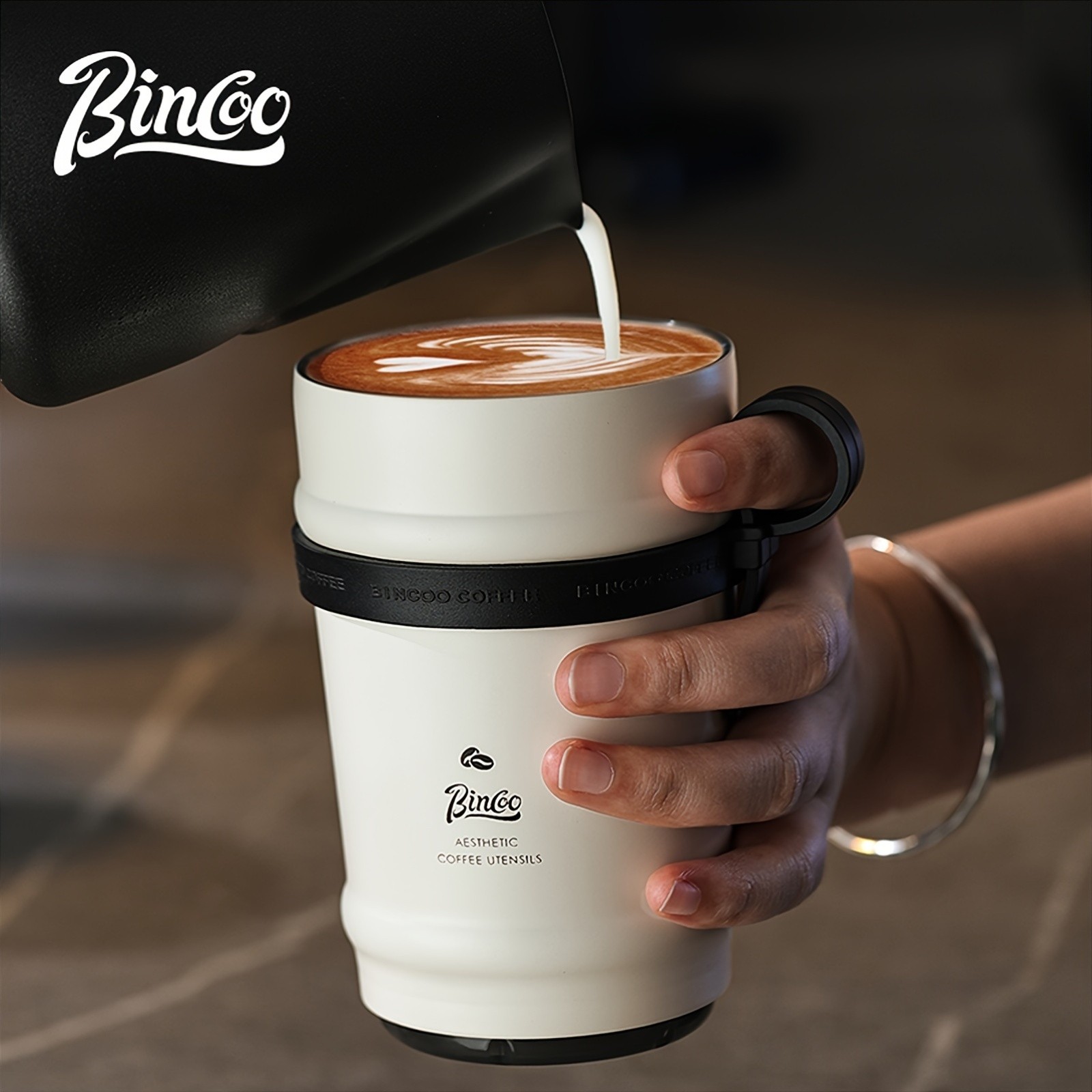 Bincoo Ceramic Liner Travel Mug 316 Stainless Steel Coffee Cup with Lid