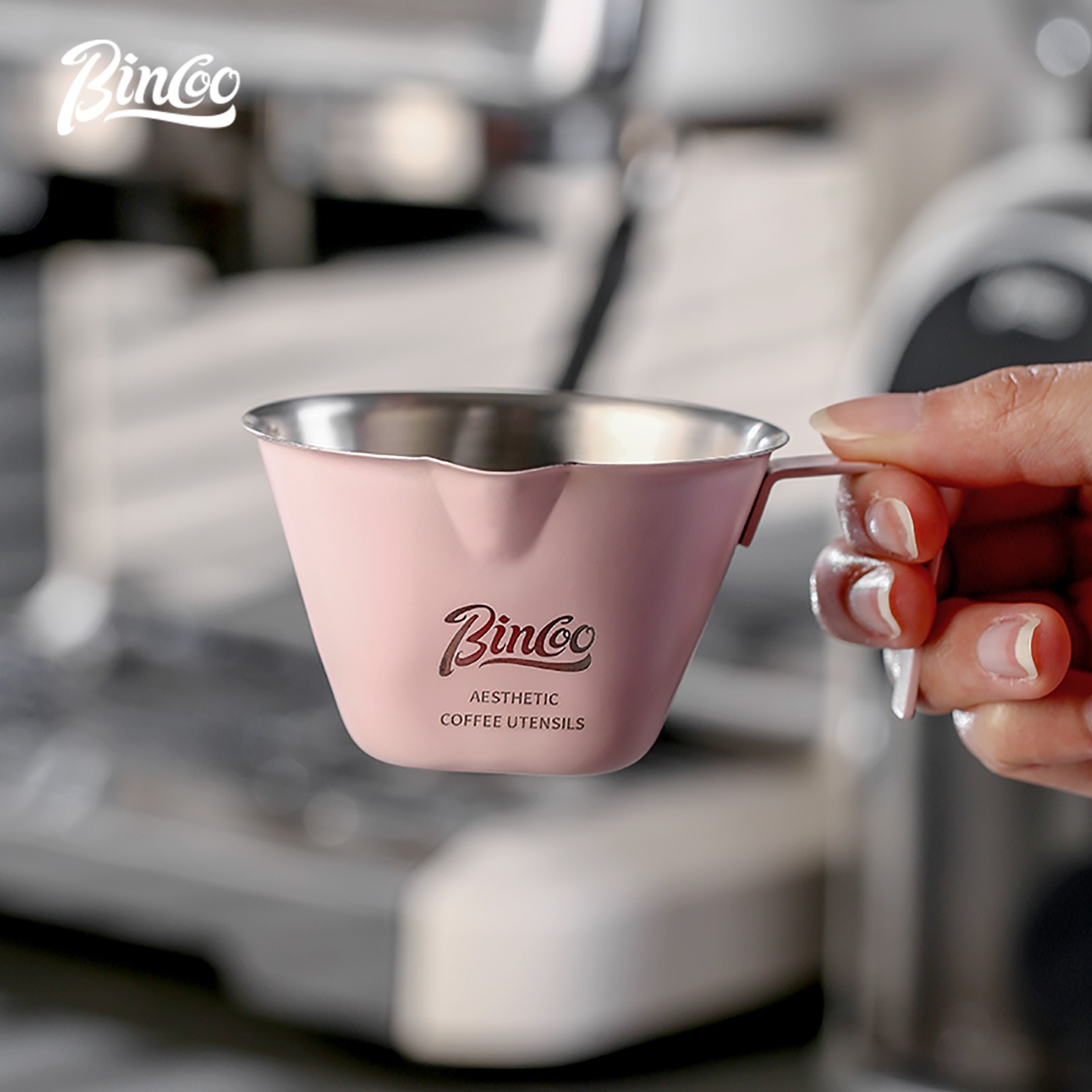 Bincoo Pink Stainless Espresso Measuring Cup  100ml Extraction Cup with Handle