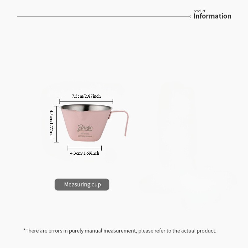 Bincoo Pink Stainless Espresso Measuring Cup  100ml Extraction Cup with Handle