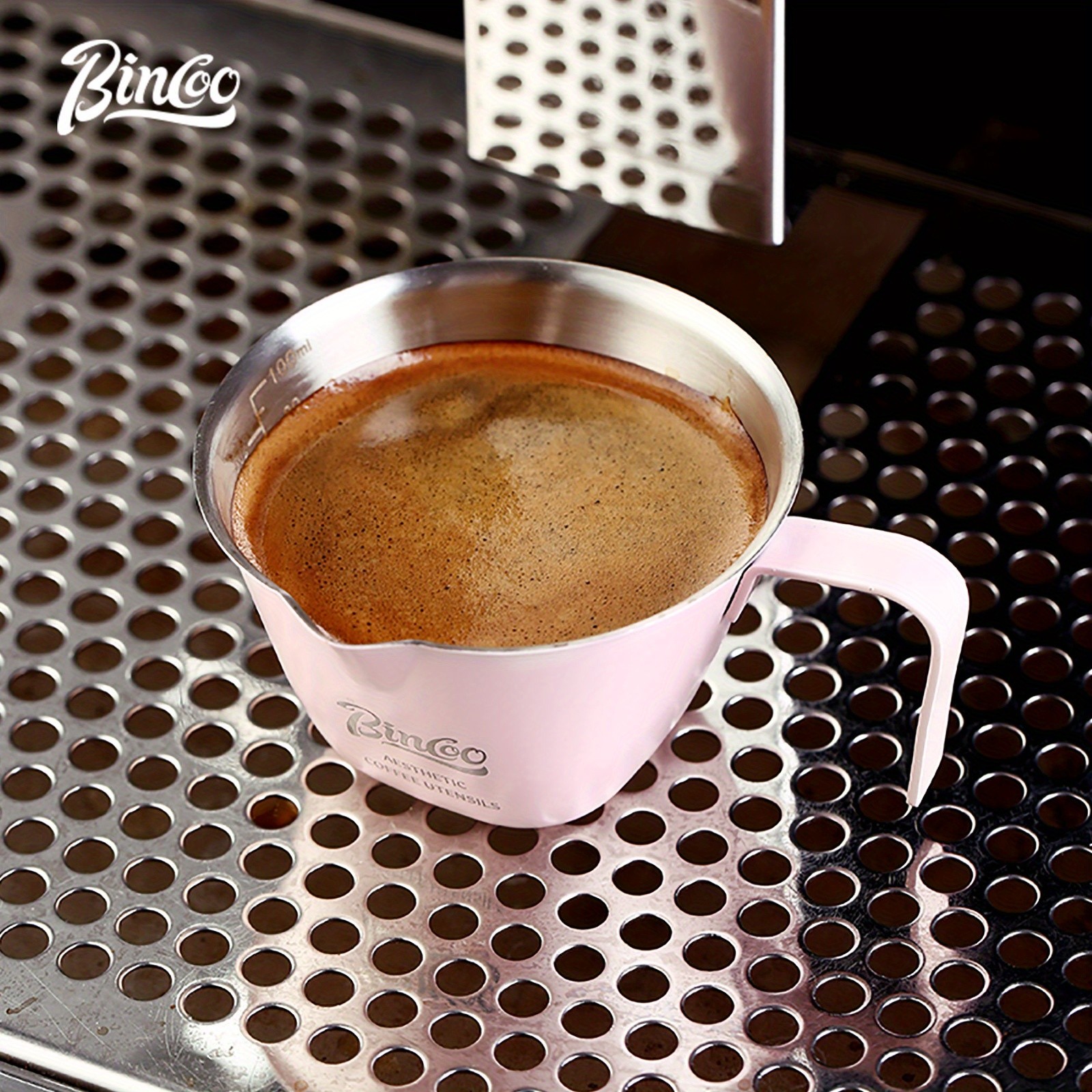 Bincoo Pink Stainless Espresso Measuring Cup  100ml Extraction Cup with Handle