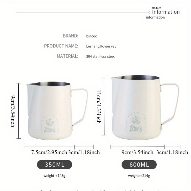 Bincoo Stainless Steel Milk Frothing Pitcher 600ml Professional Pouring Jug