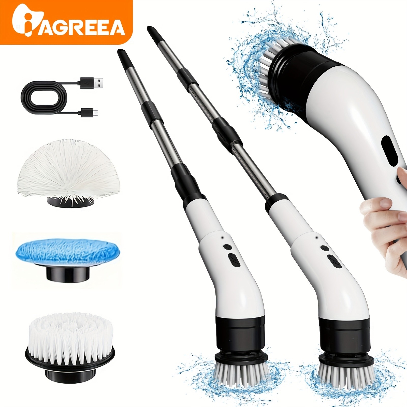 IAGREEA Electric Rotating Cleaning Brush Cordless 3-Speed Scrubber with Replaceable Heads