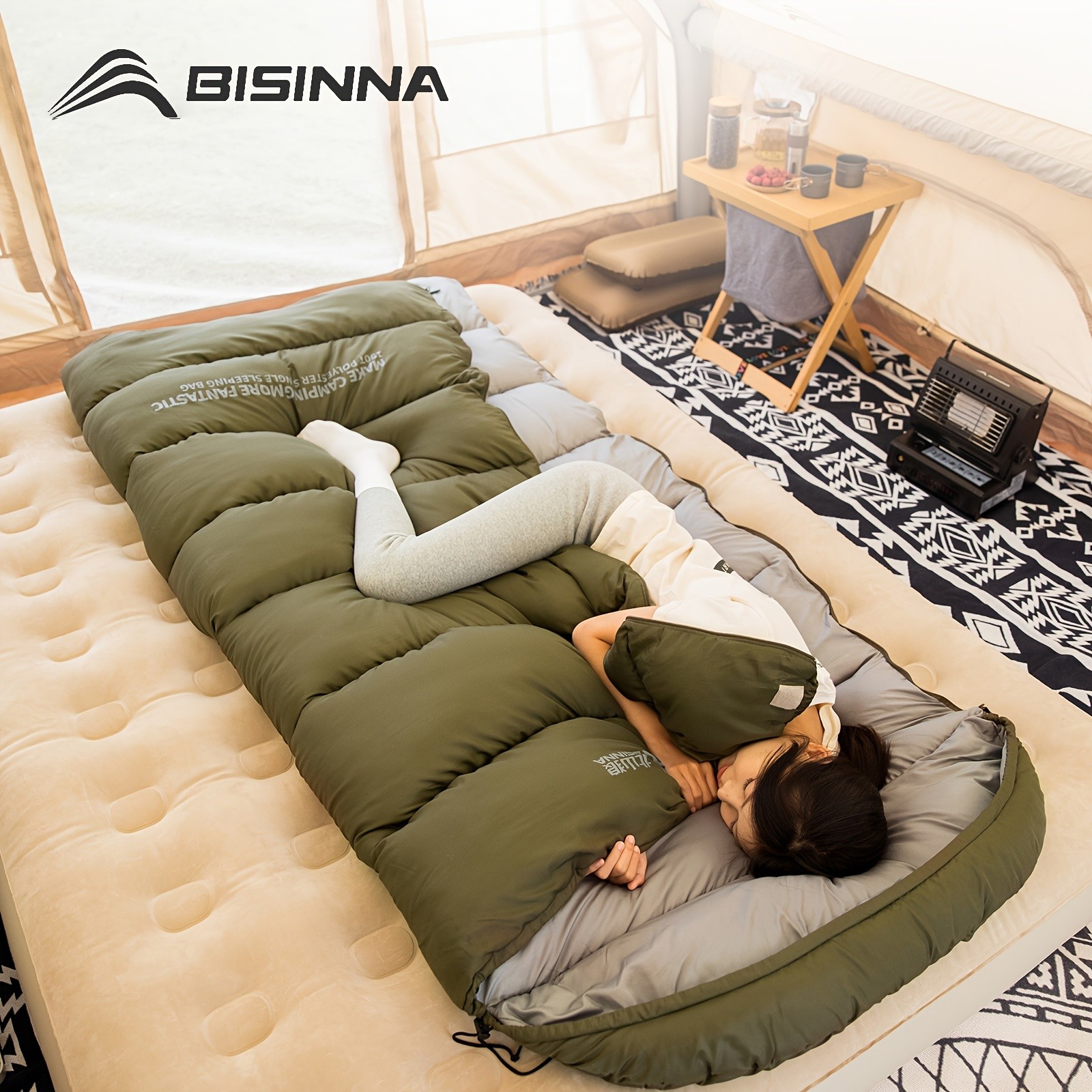 BISINNA Winter Envelope Sleeping Bag Thickened Portable Cold-Weather Camping Bag