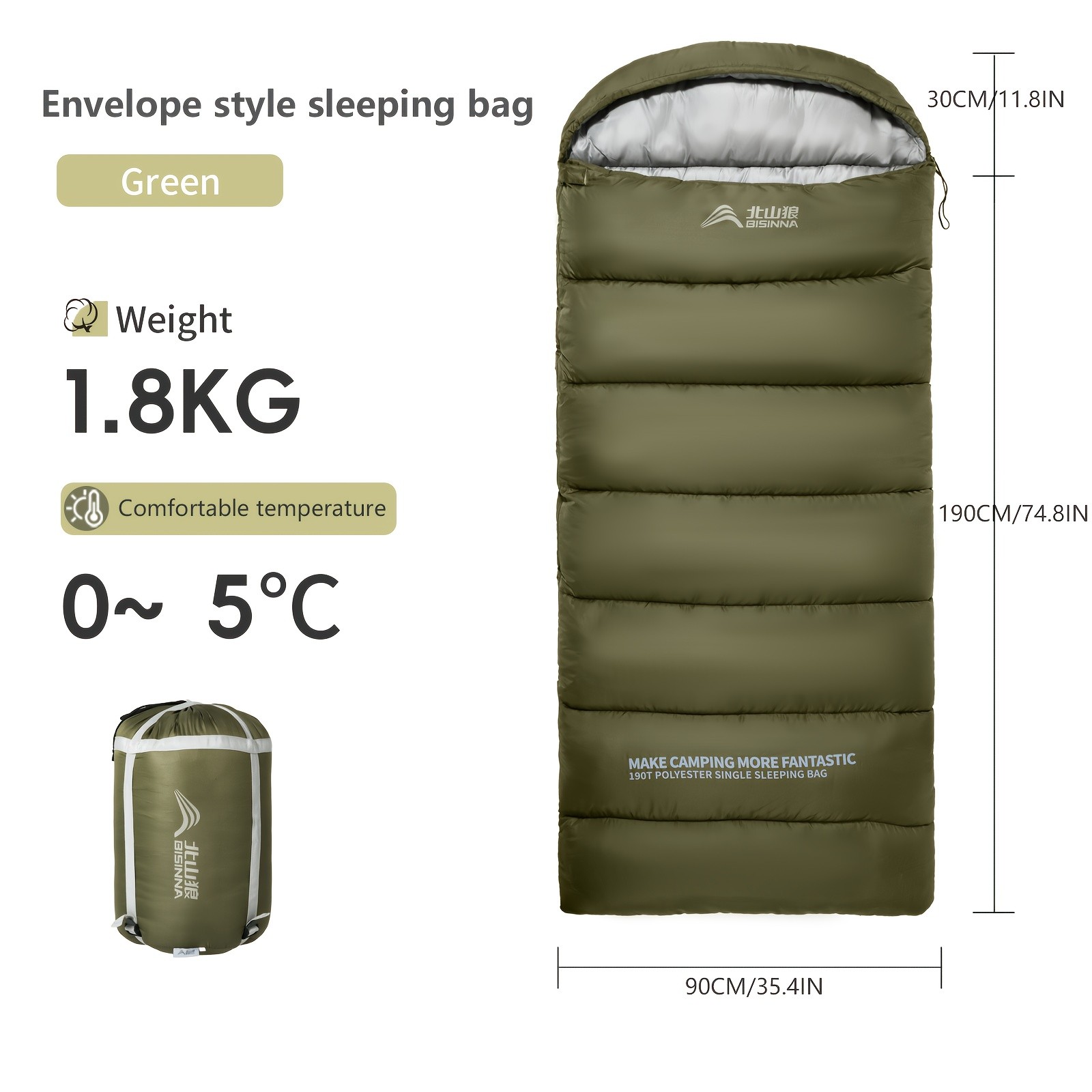 BISINNA Winter Envelope Sleeping Bag Thickened Portable Cold-Weather Camping Bag