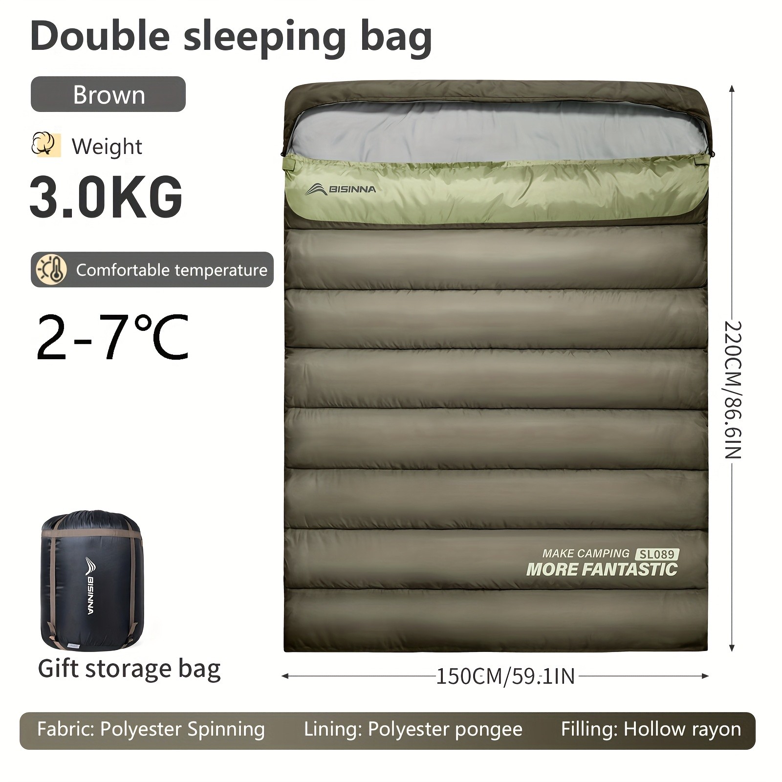 BISINNA Double Camping Sleeping Bag Warm Thickened Outdoor Bed for Couples