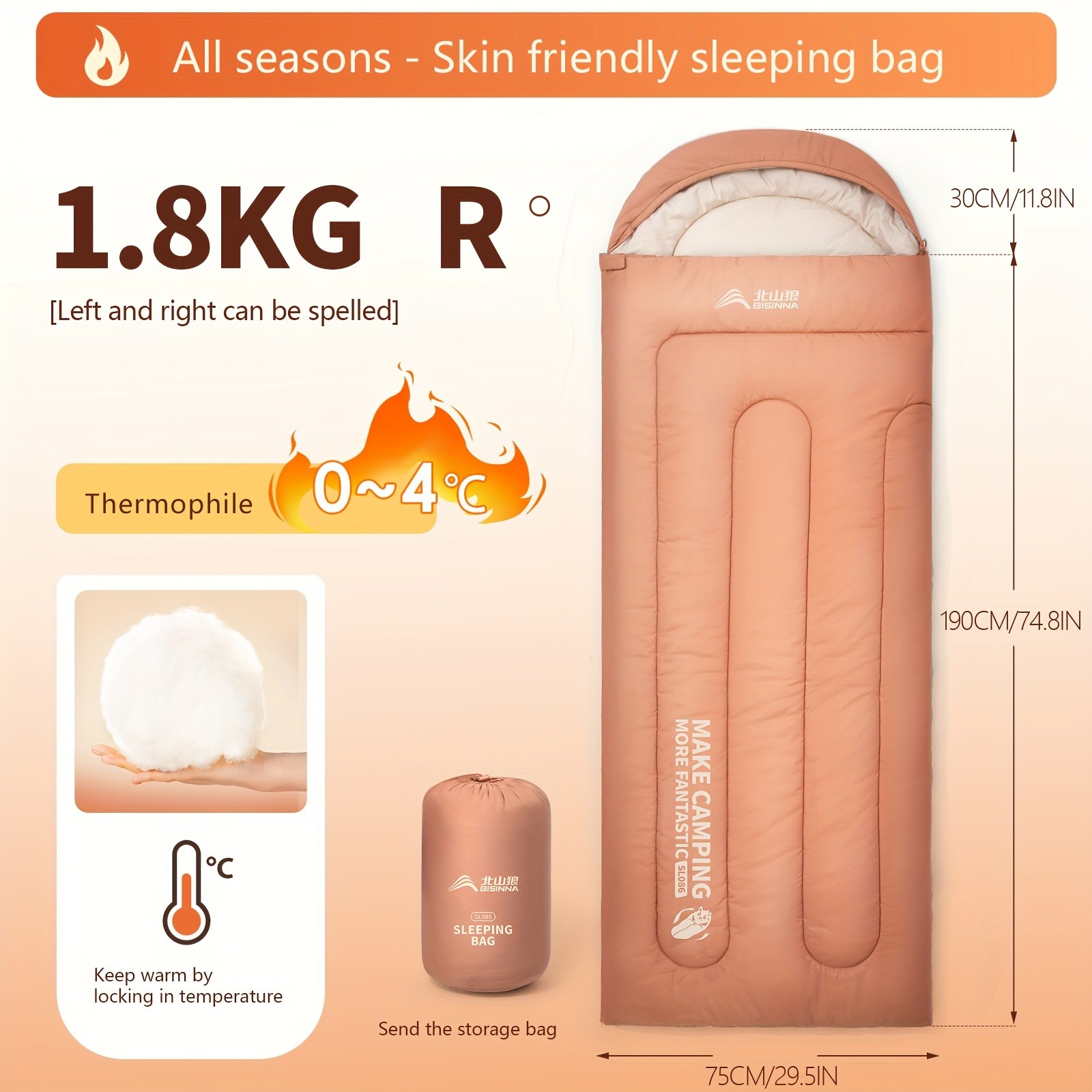 BISINNA Thickened Oval Quilt Sleeping Bag  Warm Synthetic Fiber Outdoor Camping Bag with Hood