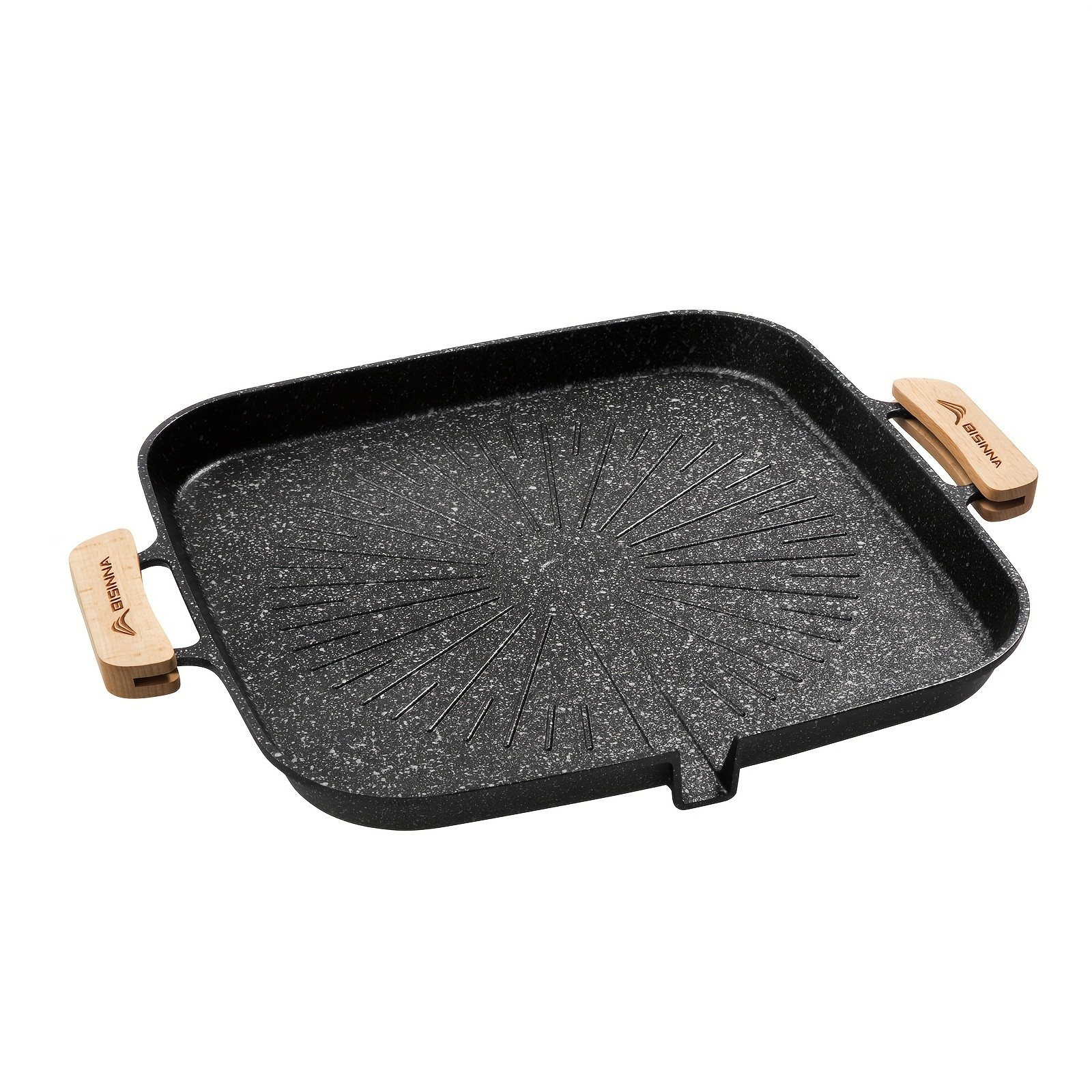 BISINNA Large Square Camping Frying Pan Durable Aluminum Outdoor Cookware
