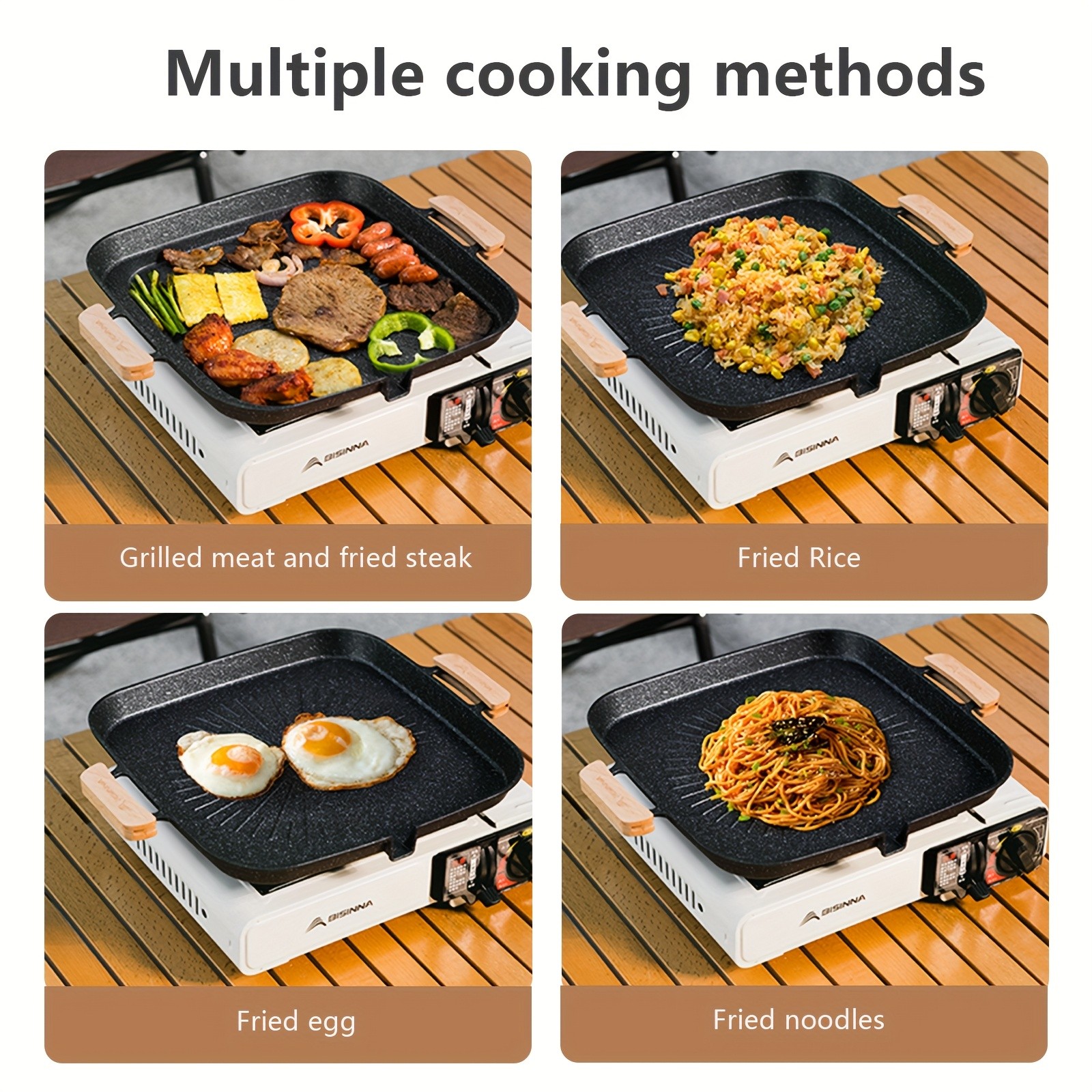 BISINNA Large Square Camping Frying Pan Durable Aluminum Outdoor Cookware