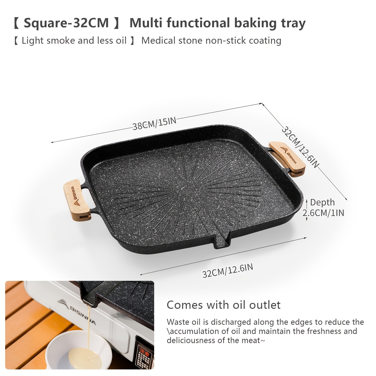 BISINNA Large Square Camping Frying Pan Durable Aluminum Outdoor Cookware