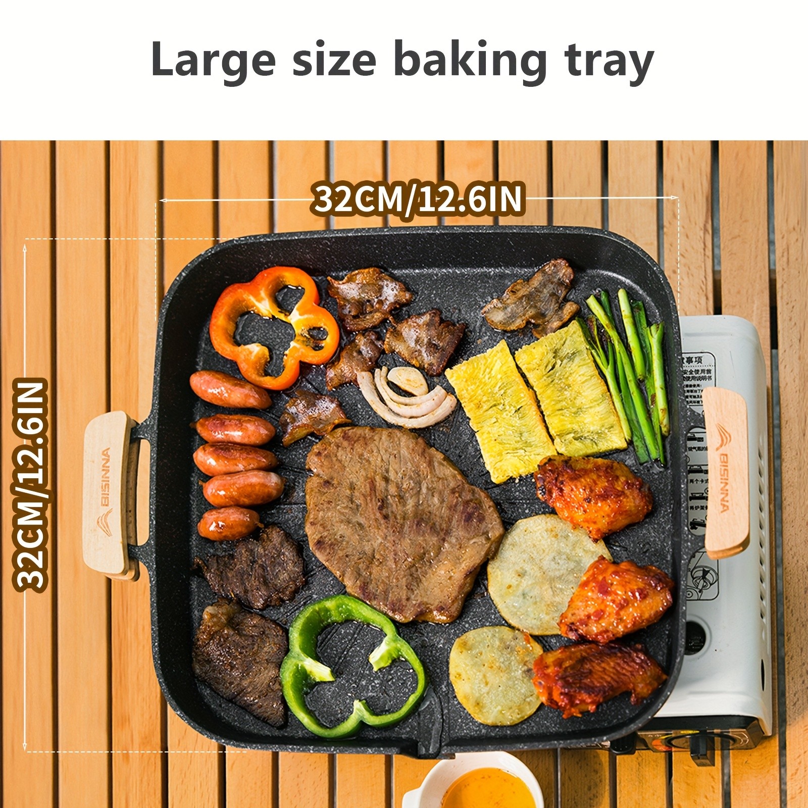 BISINNA Large Square Camping Frying Pan Durable Aluminum Outdoor Cookware