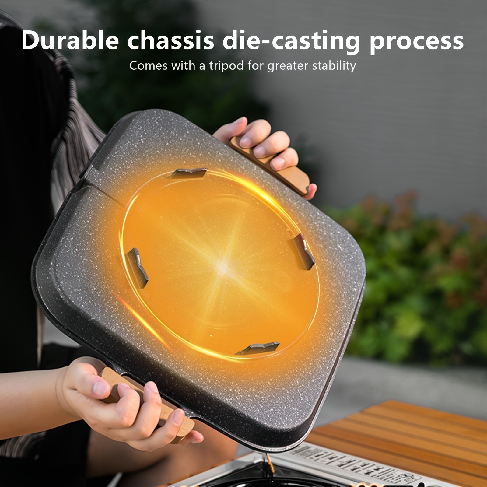 BISINNA Large Square Camping Frying Pan  Durable Aluminum Outdoor Cookware