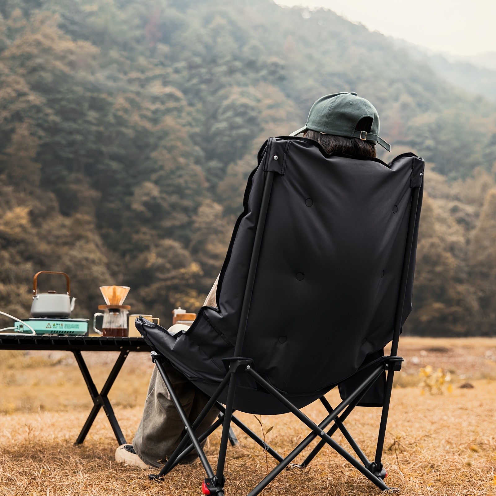 BISINNA Foldable High-Back Recliner Cushioned Iron Alloy Outdoor Chair