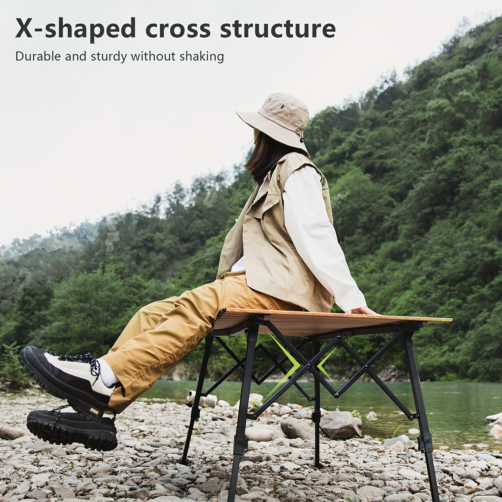 BISINNA Adjustable Aluminum Folding Table Minimalist Rollable Outdoor Camp Table (Brown)