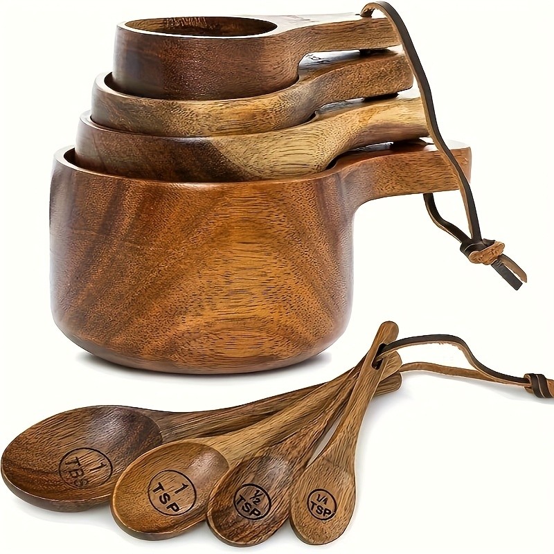WIEZ Natural Wooden Measuring Spoon Set 4-Piece Multi-Use Scoops for Baking, Cooking, Coffee & Spices
