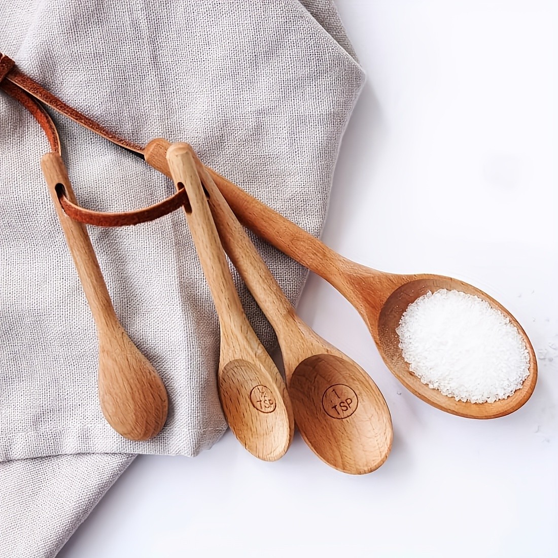 WIEZ Natural Wooden Measuring Spoon Set 4-Piece Multi-Use Scoops for Baking, Cooking, Coffee & Spices