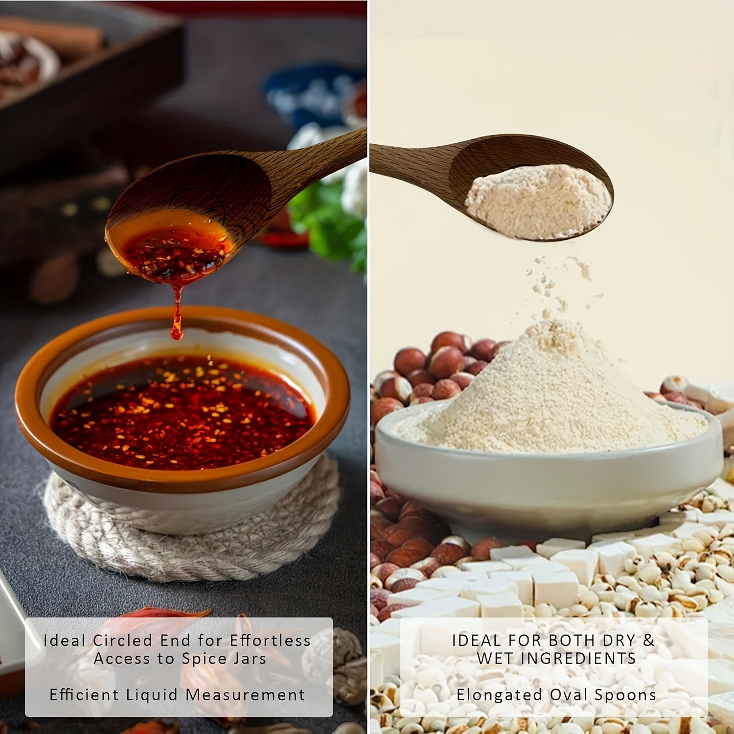 WIEZ Natural Wooden Measuring Spoon Set 4-Piece Multi-Use Scoops for Baking, Cooking, Coffee & Spices