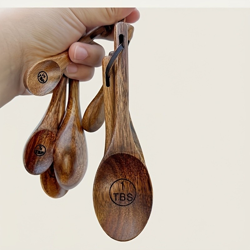 WIEZ Natural Wooden Measuring Spoon Set 4-Piece Multi-Use Scoops for Baking, Cooking, Coffee & Spices