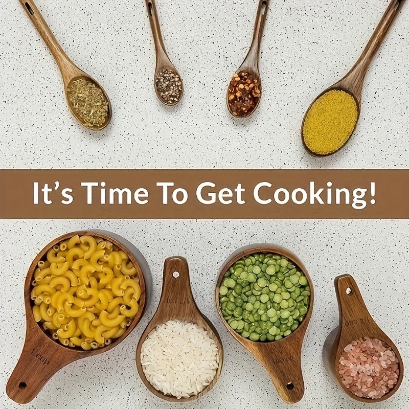WIEZ Natural Wooden Measuring Spoon Set 4-Piece Multi-Use Scoops for Baking, Cooking, Coffee & Spices