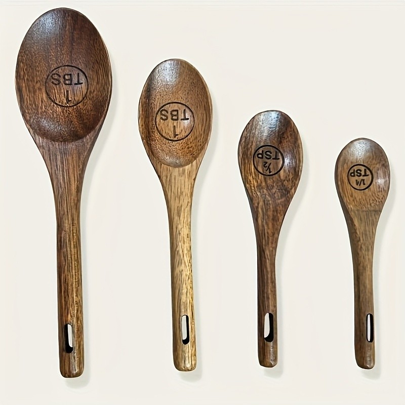 WIEZ Natural Wooden Measuring Spoon Set 4-Piece Multi-Use Scoops for Baking, Cooking, Coffee & Spices