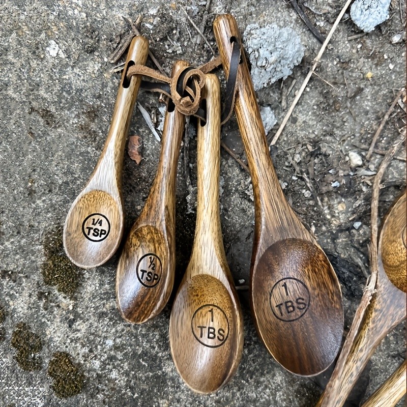 WIEZ Natural Wooden Measuring Spoon Set  4-Piece Multi-Use Scoops for Baking, Cooking, Coffee & Spices