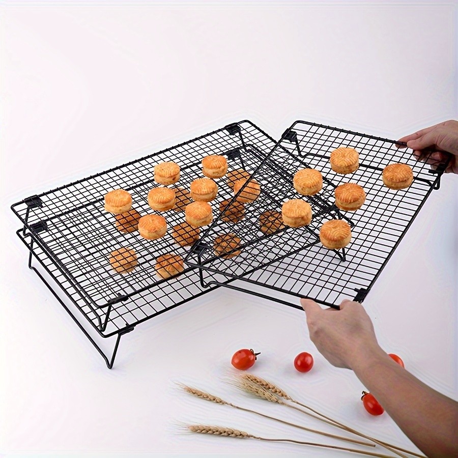 WIEZ Foldable Stainless Steel Cooling Rack Space-Saving Black Rack for Baking, Grilling & Outdoor Cooking