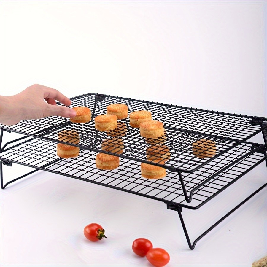 WIEZ Foldable Stainless Steel Cooling Rack Space-Saving Black Rack for Baking, Grilling & Outdoor Cooking
