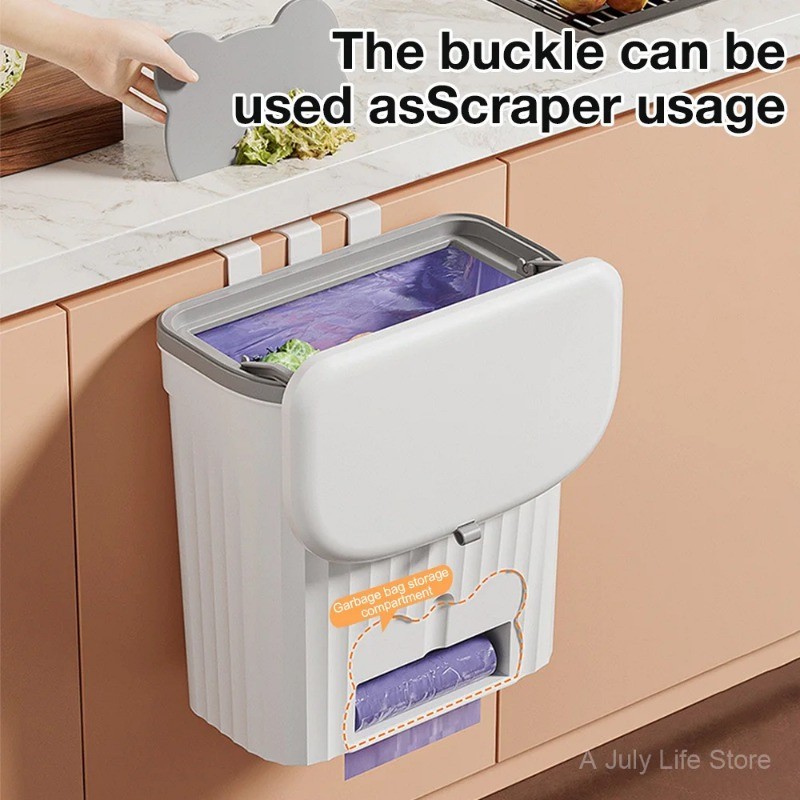 WIEZ Wall-Mounted Odor-Blocking Trash Can Compact Rectangular Waste Bin with Removable Bag Storage Box