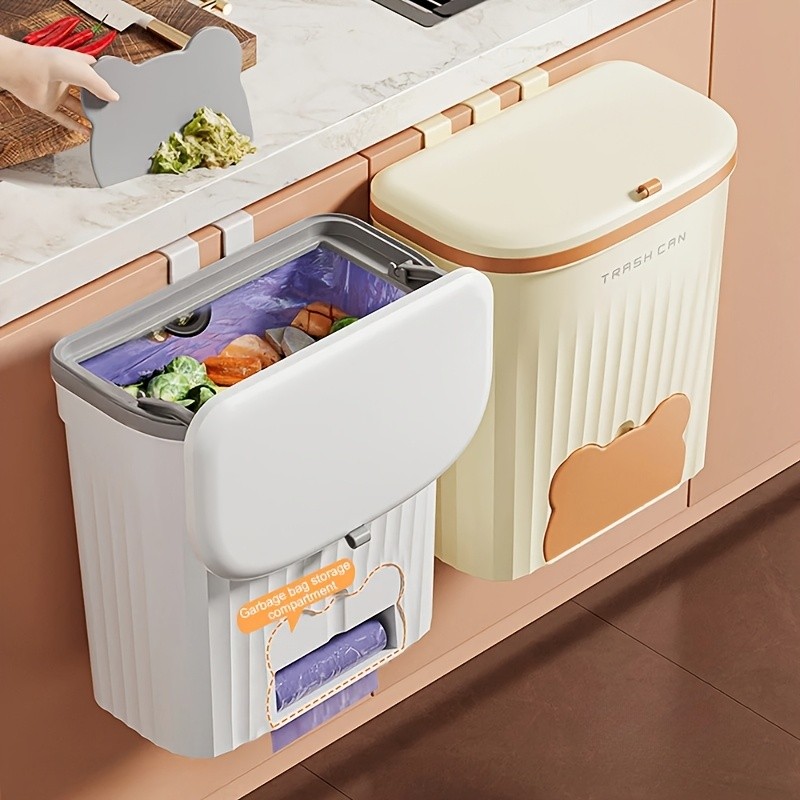 WIEZ Wall-Mounted Odor-Blocking Trash Can Compact Rectangular Waste Bin with Removable Bag Storage Box