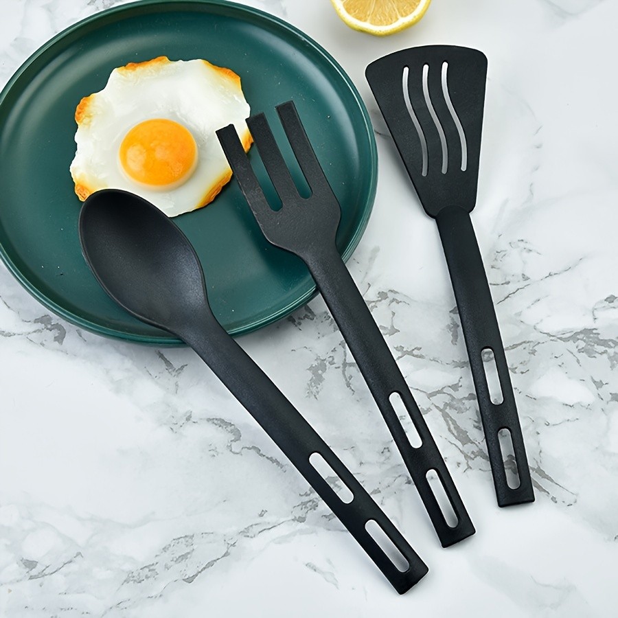 WIEZ 3-Piece Nylon Kitchen Utensil Set Non-Stick Friendly Spoons, Spatula & Fork for Home, Travel & Camping