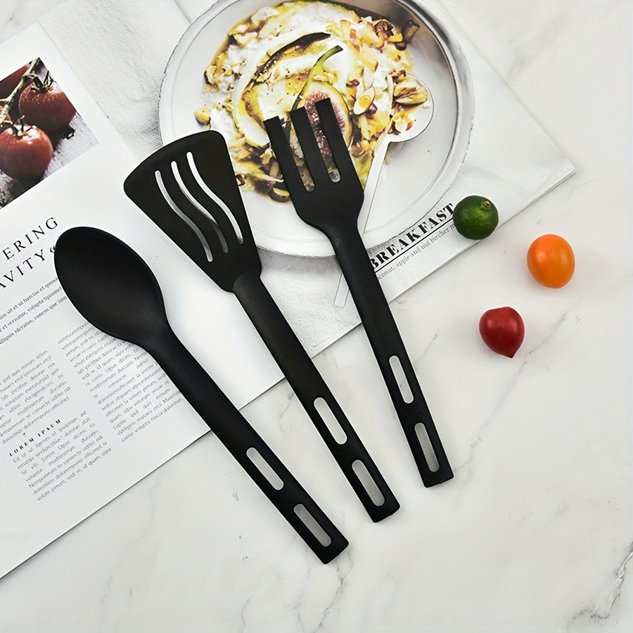 WIEZ 3-Piece Nylon Kitchen Utensil Set Non-Stick Friendly Spoons, Spatula & Fork for Home, Travel & Camping