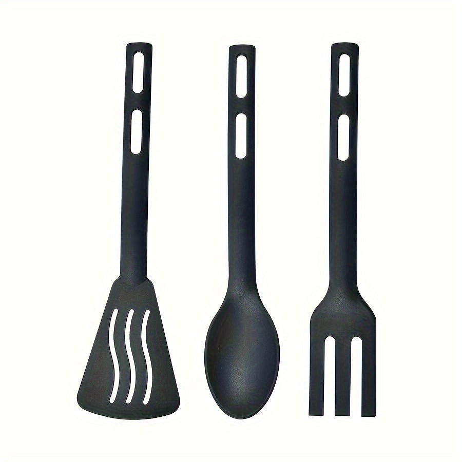 WIEZ 3-Piece Nylon Kitchen Utensil Set  Non-Stick Friendly Spoons, Spatula & Fork for Home, Travel & Camping