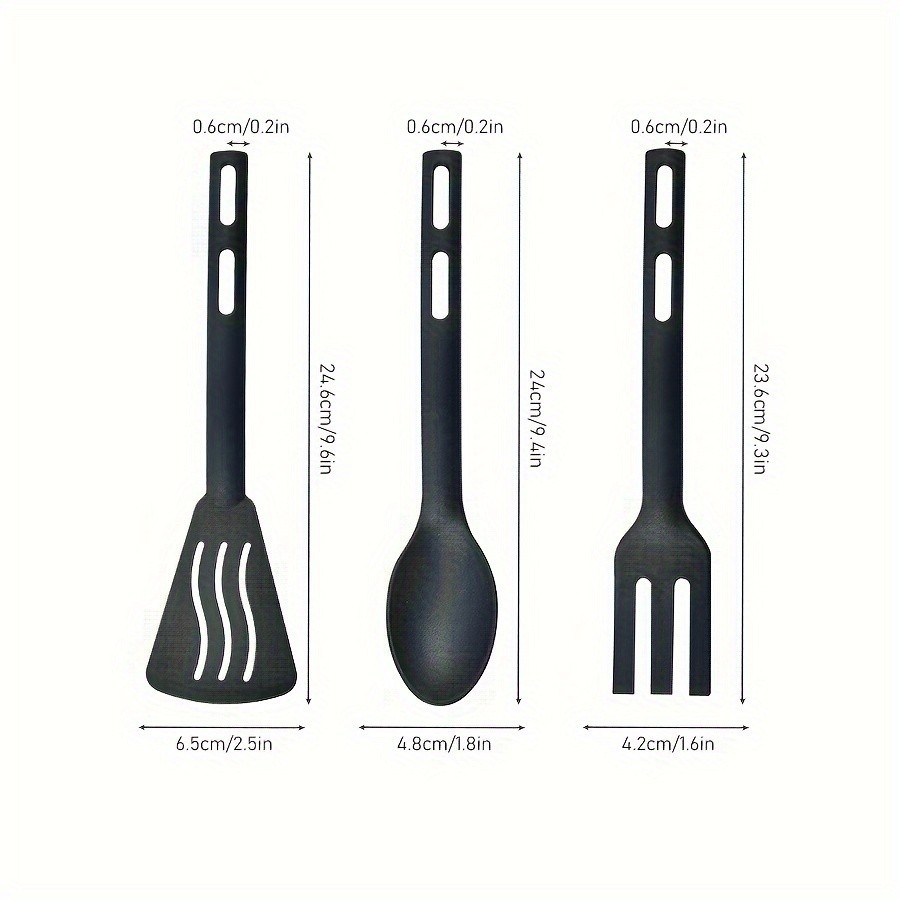 WIEZ 3-Piece Nylon Kitchen Utensil Set Non-Stick Friendly Spoons, Spatula & Fork for Home, Travel & Camping