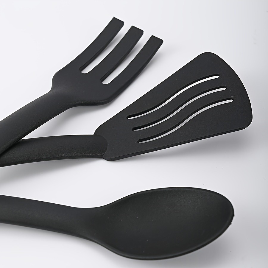 WIEZ 3-Piece Nylon Kitchen Utensil Set Non-Stick Friendly Spoons, Spatula & Fork for Home, Travel & Camping
