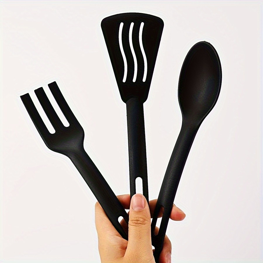 WIEZ 3-Piece Nylon Kitchen Utensil Set Non-Stick Friendly Spoons, Spatula & Fork for Home, Travel & Camping