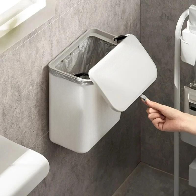 WIEZ Wall-Mounted Hands-Free Trash Can  Space-Saving Hygienic Waste Bin for Kitchen & Bathroom