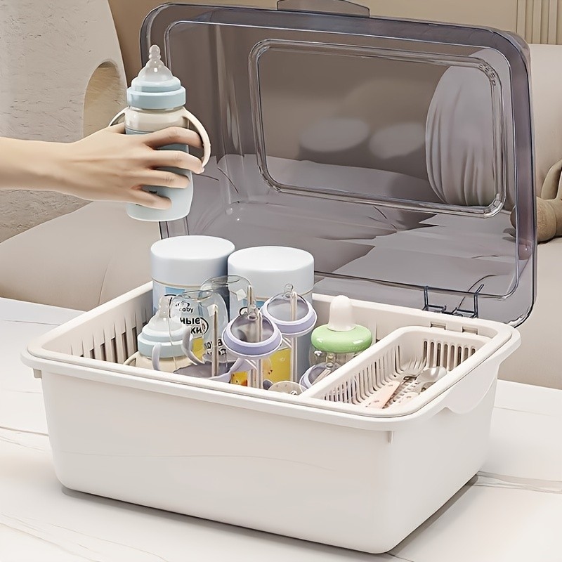 WIEZ Large-Capacity Baby Bottle Organizer Dustproof Drainage Drying Rack & Space-Saving Storage Shelf