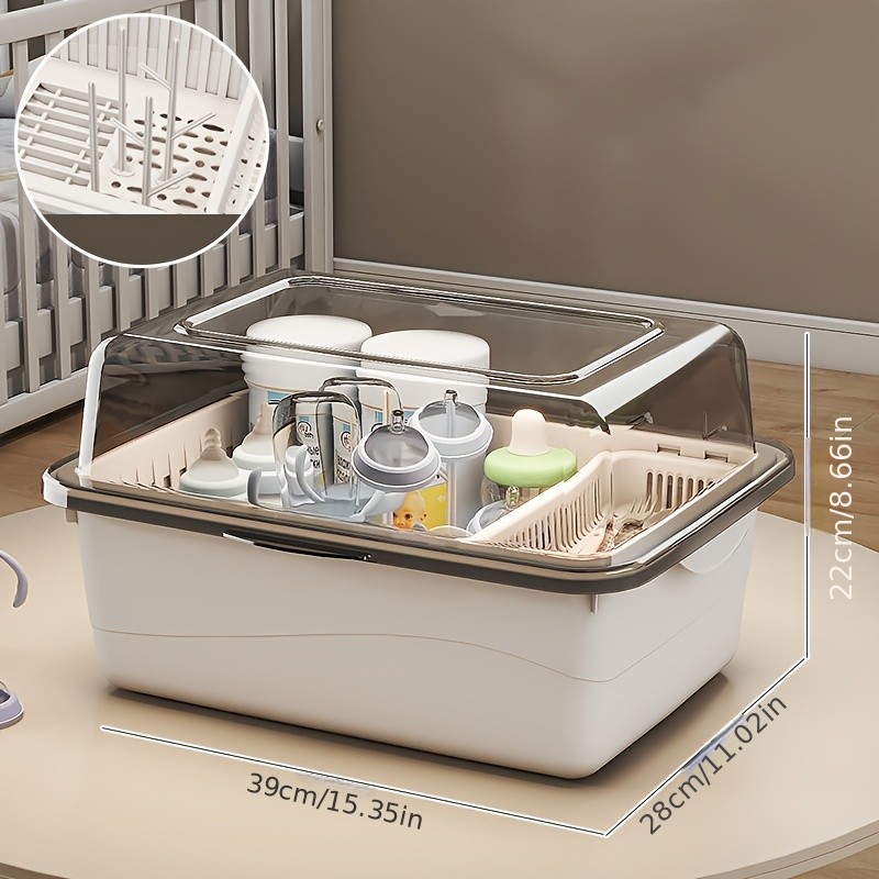 WIEZ Large-Capacity Baby Bottle Organizer Dustproof Drainage Drying Rack & Space-Saving Storage Shelf