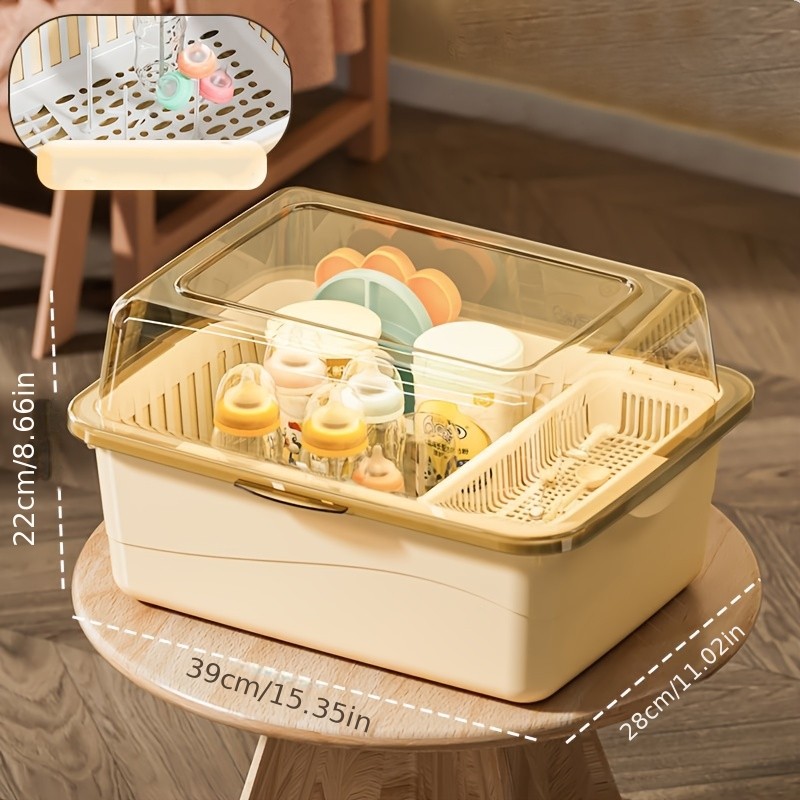 WIEZ Large-Capacity Baby Bottle Organizer Dustproof Drainage Drying Rack & Space-Saving Storage Shelf