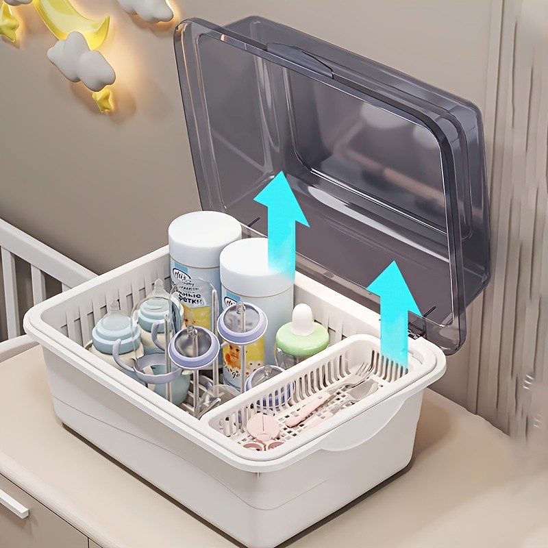 WIEZ Large-Capacity Baby Bottle Organizer Dustproof Drainage Drying Rack & Space-Saving Storage Shelf