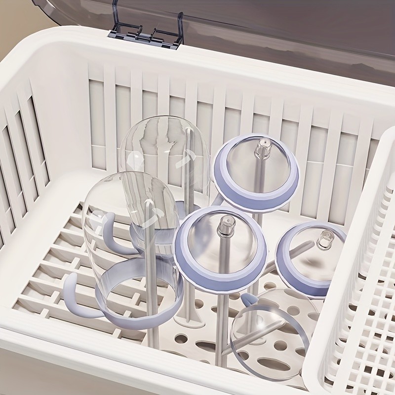 WIEZ Large-Capacity Baby Bottle Organizer Dustproof Drainage Drying Rack & Space-Saving Storage Shelf