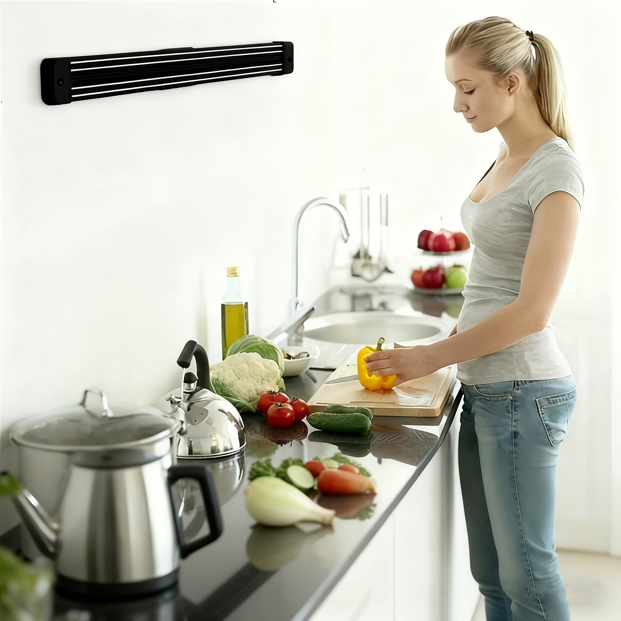 WIEZ Heavy-Duty Wall Magnetic Rack Strong Cutting Tool Holder for Kitchens, Garages & Workspaces